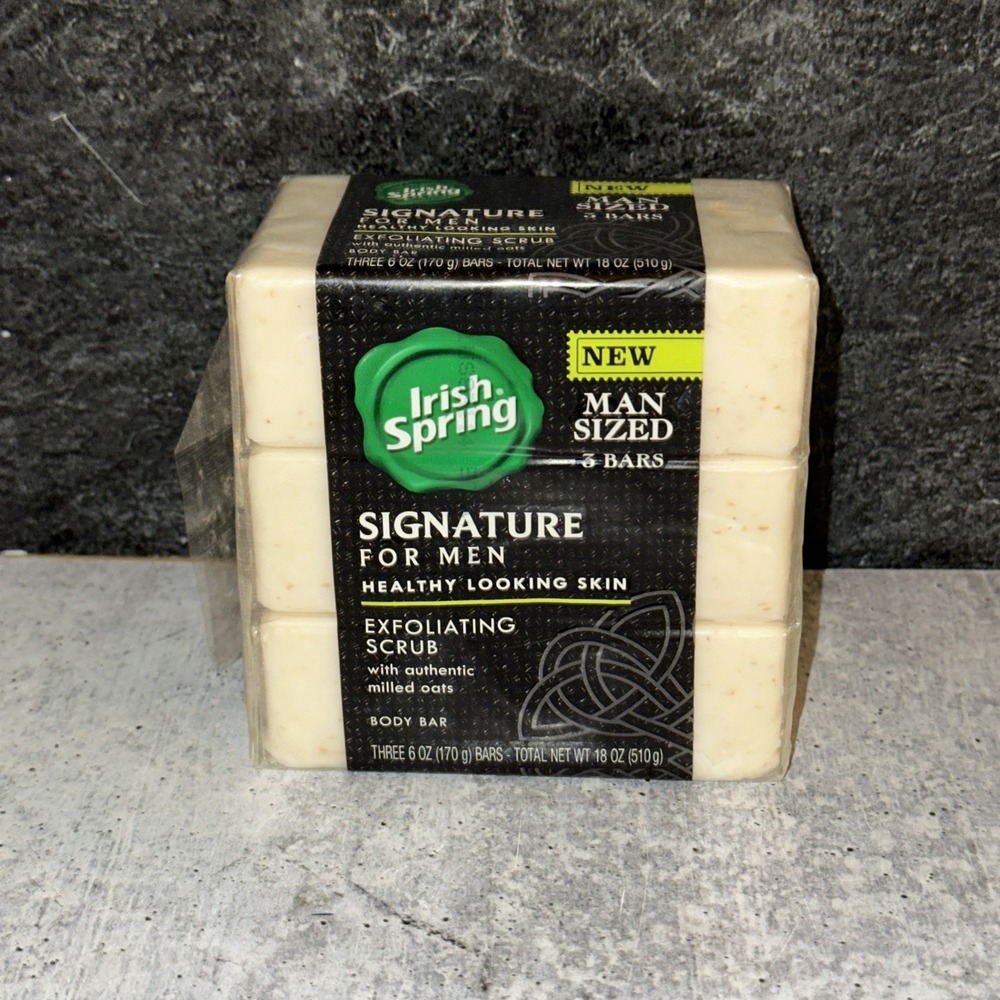 Irish Spring Signature for Men Exfoliating Scrub Body Bar Soap NEW 3 bars RARE